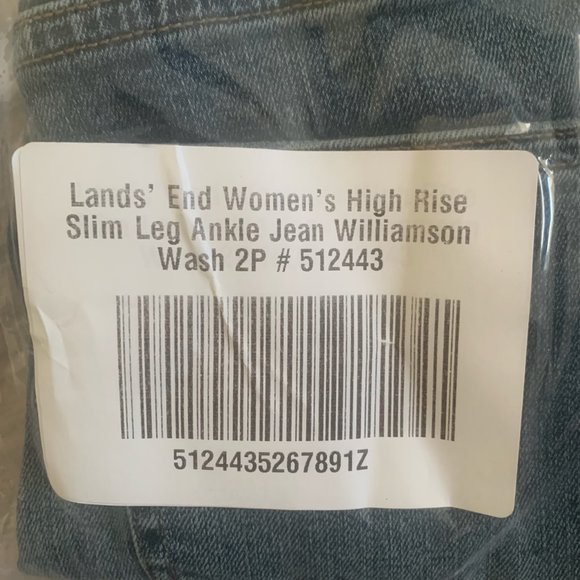 NWT LANDS' END WOMEN'S HIGH RISE SLIM LEG ANKLE JEANS WILLIAMSON‎ WASH 2P - Picture 8 of 9